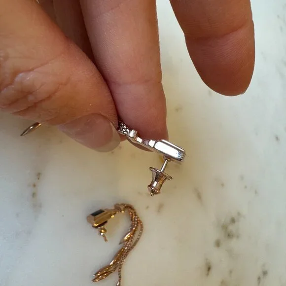 MONICA VINADER Rose Gold Vermeil Baja Deco Thin Labradorite Cocktail Earrings - Picture 7 of 13